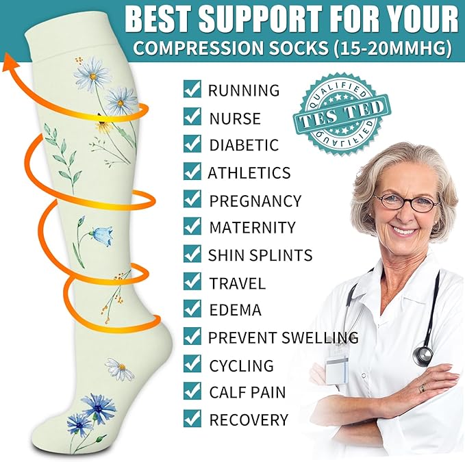 Laite Hebe Compression Socks for Women & Men Circulation(6 pairs)-Graduated Supports Socks for Running, Athletic Sports