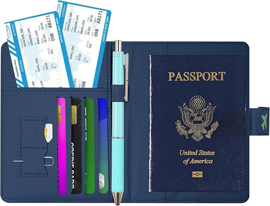 Passport Holder, Travel Wallet Cover with Pen Loop | Cute RFID Blocking Leather Case with Magnetic Closure for Travel Essentials-flower