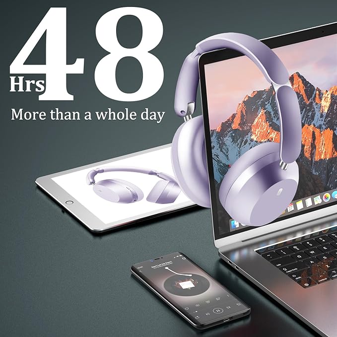 Wentronic Y04 Bluetooth Headphones Active Noise Cancelling Wireless Over Ear Headphones 48 Hours Playtime High Sound Quality Foldable Headphones with Soft Ear Cushion for Travel - Purple