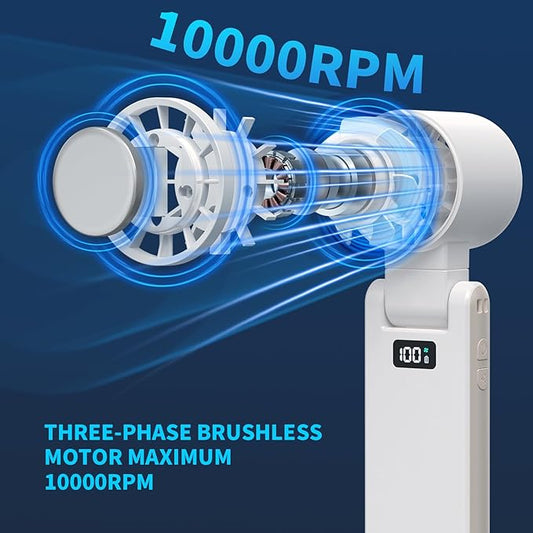 OTPEIR Portable Handheld Turbo Fan with Cooling Tech, Digital Display, 100-Speed Control, Rechargeable 4-in-1 Personal Fan for Travel, Outdoor, Office (White)