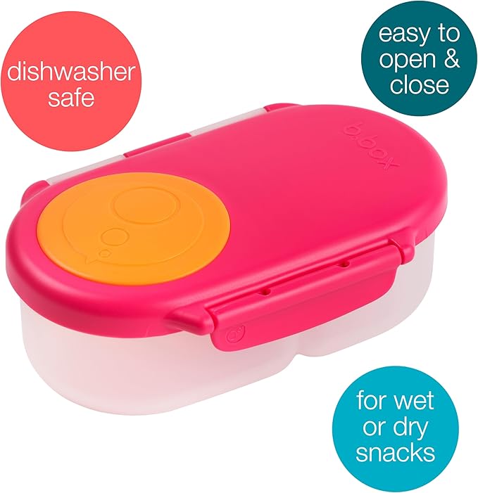 b.box Snack Box - Leakproof Mini Bento Box for Kids & Toddlers, 2 Compartment Snack Containers for Kids, Lunch Containers, Dishwasher Safe, BPA Free, PFAS Free, Ages 4m+, 1 3/4 Cup - Strawberry Shake