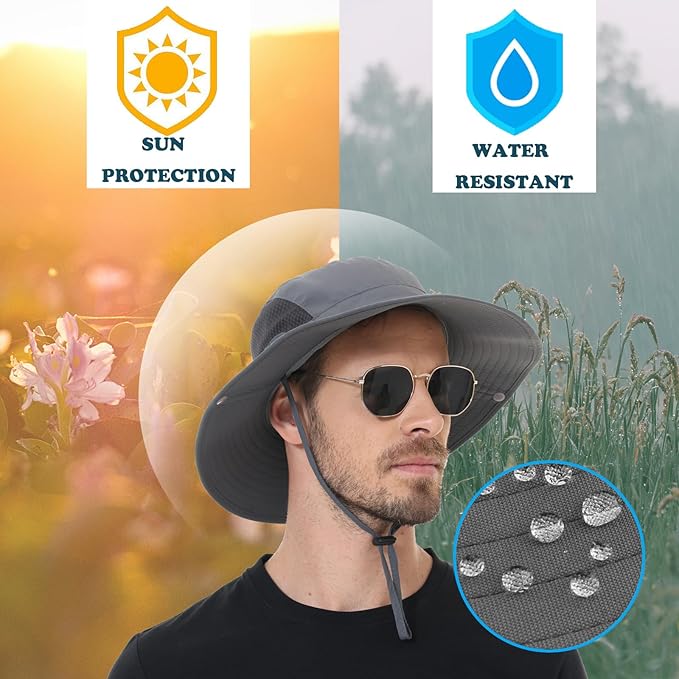 Sun Hat for Men Women UPF 50+ Fishing Hats Waterproof Wide Brim Boonie Bucket Hat for Safari Beach Hiking Garden
