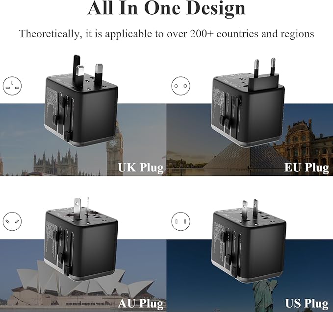 Minthouz Universal Travel Adapter, International 35W Power Adapter GaN PD Fast Charger with 2 USB-C PD & 2 USB-A Ports, All-in-One Portable AC Worldwide Power Converter Plug for USA EU UK AUS and More