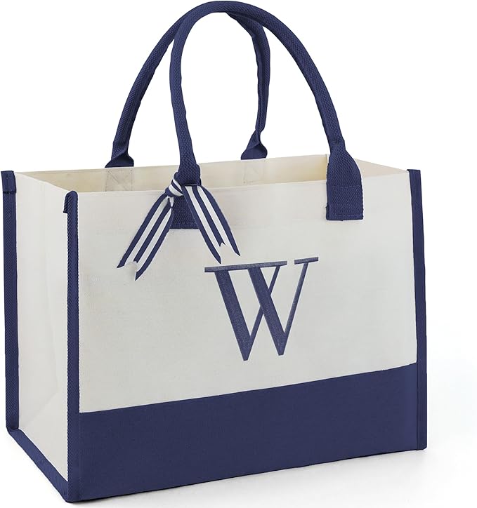 BeeGreen Embroidery Monogram Initial Tote Bag for Women Teacher Mom Friend Personalized Gift for Birthday Beach Work Wedding