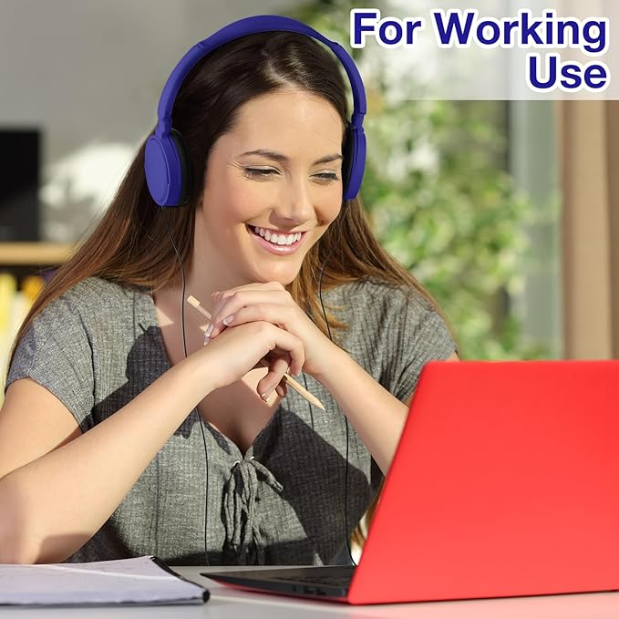 Yunsailing 6 Pack Classroom Headphones Bulk Student Wired Class Headphones Set for School with Individually Wrapped Adjustable Over Ear Head Earbuds (Navy Blue)