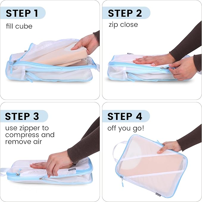 Lightweight Compression Packing Cubes for Suitcases, Compressible Expandable Travel Packing Organizer with Clear Toiletries and Backpack Bag, Travel Essentials for Carry on Luggage 7 Set