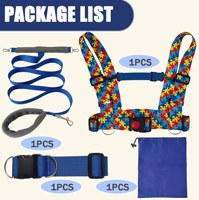 Safety Harness Leash for Special Needs Child Aged 3-10 Years,Walking Harness for Older Children with Grip Handle,Adjustable Tether with Autism Awareness Color Matching Straps for Special Needs
