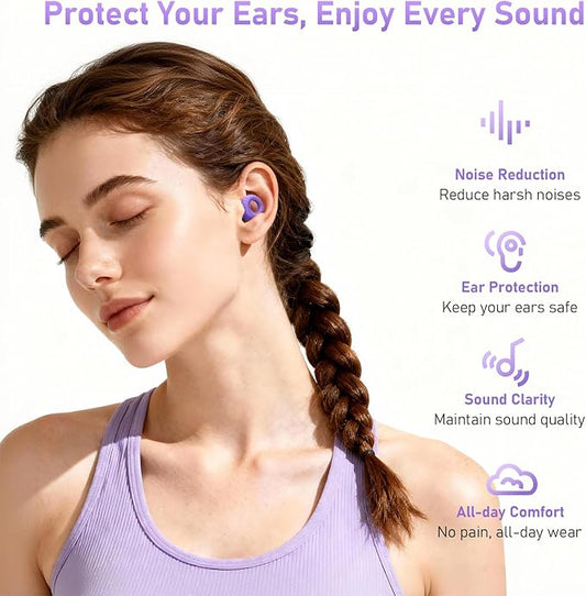 Silicone Ear Plugs for Sleeping, Noise Cancelling Reusable Earplugs with Comfortable Fit – Hearing Protection for Sleep, Concerts, Travel – 4 Pairs, Black + Purple