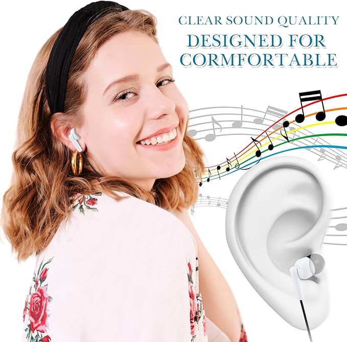 Kanayu 25 Pack Wired Earbuds Bulk for Classroom Ear Headphones Wired Basic Student Earbuds No Microphone with 3.5MM Jack for Class Laptop School Library, Individually Bagged (Black White)