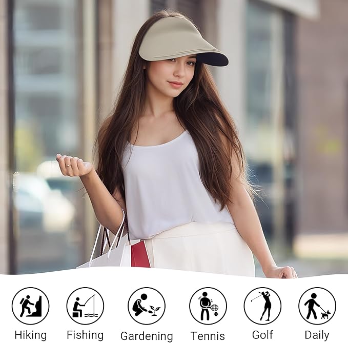 Sukeen Wide Brim Sun Visor Hat for Women Men,UPF50+ Seamless Sun Hats Foldable Ponytail Beach Hats for Daily Outdoor Sport
