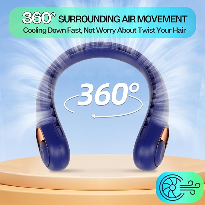 KIDEE Portable Neck Fan, Personal Bladeless Rechargeable, Upgraded 4000mAh Battery & 360° Surrounding Air Outlet, Increase Air Volume, Ultra Quiet, Long Use Time Wearable Fan for Home Travel