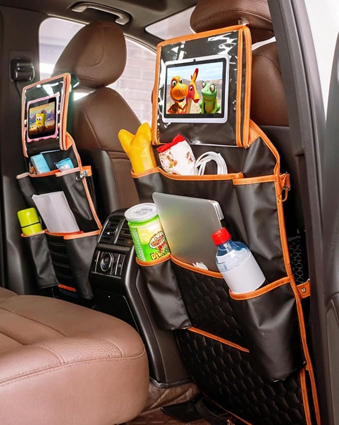 Owleys Car Seat Organizer Backseat Back Organizers & Storage Of Automotive Seatback Toy Organization For Kids Black Brown Tan 2 pc