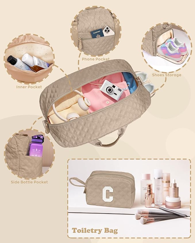 Elilier Initial Duffle Bag for Travel Women Girls Gift: Personalized Weekender bags, Dance Cheer bag Sports for Girl, Kid Gymnastics Bags, Birthday Gifts for Women Girls Kids Teens Mom Teacher