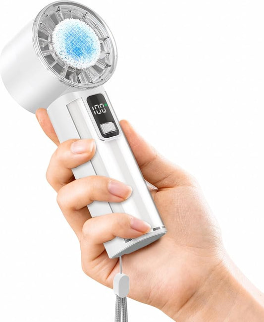 Portable Handheld Fan with Ice Cooler, 21H Max Cooling,9500RPM High Speed,100 Speeds, Small Pocket Turbo Design,Digital Display, Rechargeable Personal Handheld AC Fan for Travel Outdoor Office Commute