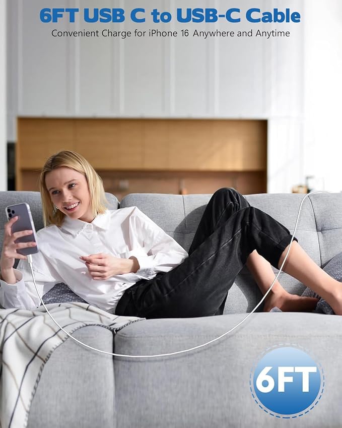 USB C Charger for iPhone 16/15 Charger Fast Charging,Type C Charge Apple Fast USB C Wall Chargers Block Adapter 6FT Long USBC Charging Cable Cord for iPhone 16 Pro Max/iPhone 15 Plus/iPad Pro/Air/Mini