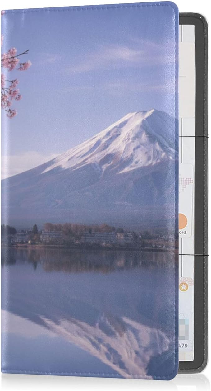 linqin Car Registration and Insurance Card Holder, Fuji Moutain Cherry Blossom Glove Box Organizer Card Document Wallet