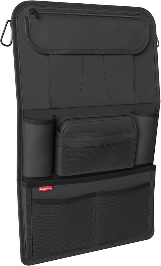ATHLON TOOLS car seat organizer with integrated tablet holder - Reinforced back - with extra pen pocket - for business and children - Designed in Germany