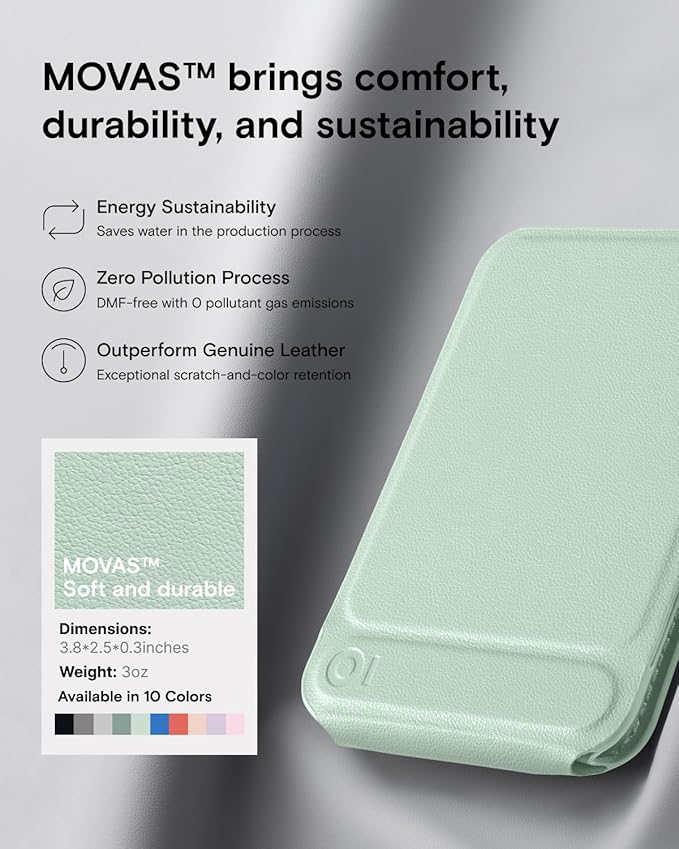 MOFT Phone Stand, Magnetic Phone Tripod Stand Stain-Resistant MOVAS Leather & Angle Adjustment & Strong Magnets Tripod for iPhone 17/16/15/14/13/12 (Included Metal Ring)-Peppermint