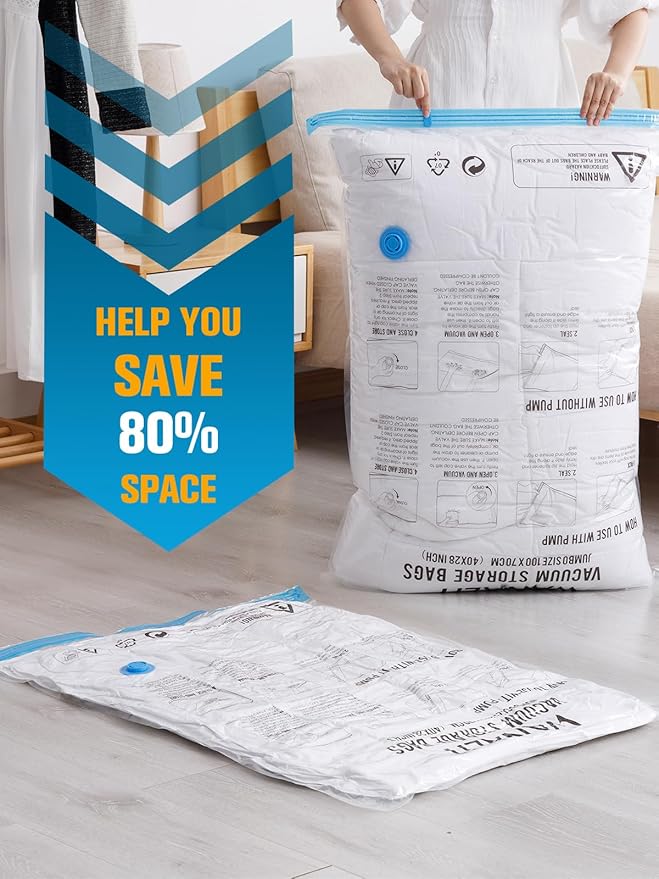 Vacuum Storage Bags with Electric Pump, New Air Valve Combo 32 Pack Vacuum Space Saver Bag, Vacuum Sealer Bags for Clothes, Clothing, Pillows, Comforters, Blankets, Quilt, Travel, Two Compressing Ways