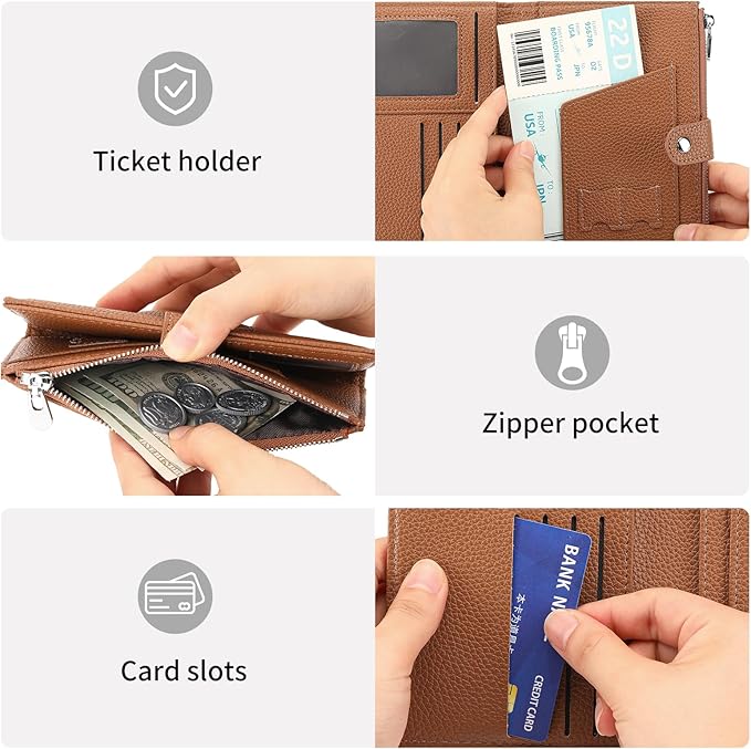 Passport Holder for Women Leather Passport Wallet for Travel RFID Blocking Passport Wallet Credit Card Holder with Zipper Pocket