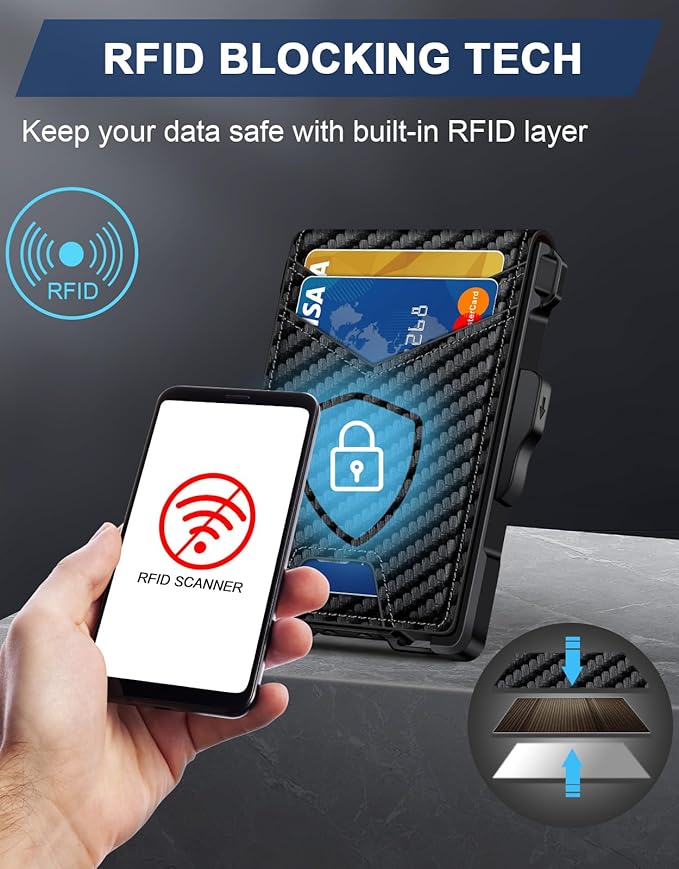 Wallet for Men, Minimalist Slim Mens Wallet with Money Clip, RFID Blocking Smart Pop Up Card Wallet with ID Window, Compact Bifold Wallet, Metal Aluminum Credit Card Holder