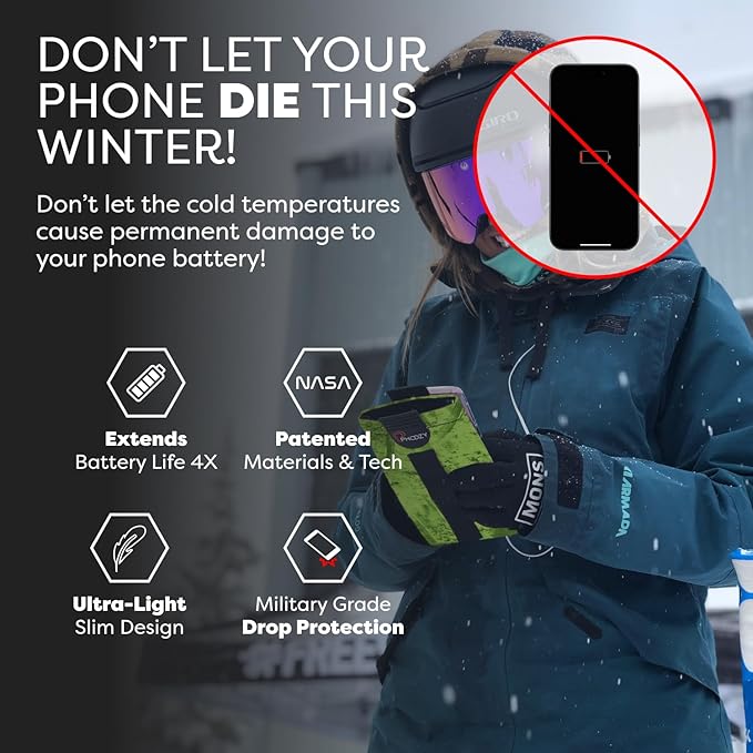 PHOOZY XP3 Ultra-Durable Thermal Phone Case for Extreme Cold | Insulated Phone Case Extends Battery Life 4X | Snowboard & Ski Gear | As Seen on Shark Tank | Large - Green
