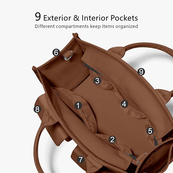 TOPDesign Heavy-Duty Canvas Tote Bag for Women, Adjustable Crossbody/Shoulder Handbag with 9 Pockets, Everything Tote