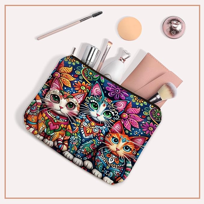 Bohemian Cat Makeup Bag Gift: Cute Boho Cats Themed Cosmetic & Toiletry Organizer Pouch For Daughters, Sisters, Friends,Teen Girls & Women.Ideal Gift For Travel, Birthdays, & Christmas.