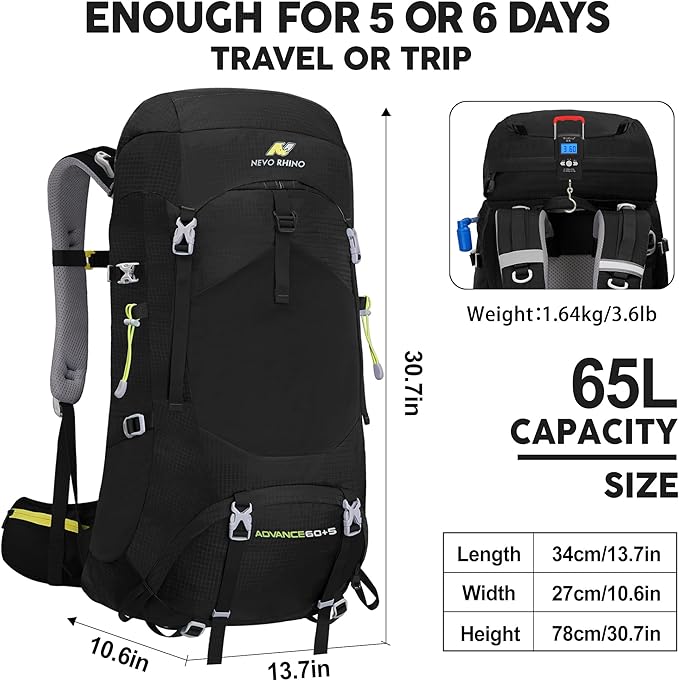 N NEVO RHINO Internal Frame Hiking Backpack 50/60/65/70/80L, Mountain Climbing Camping Backpack Daypack Waterproof Rain Cover | Mountain Climbing, Camping Backpack, Daypack, Waterproof, Rain Cover