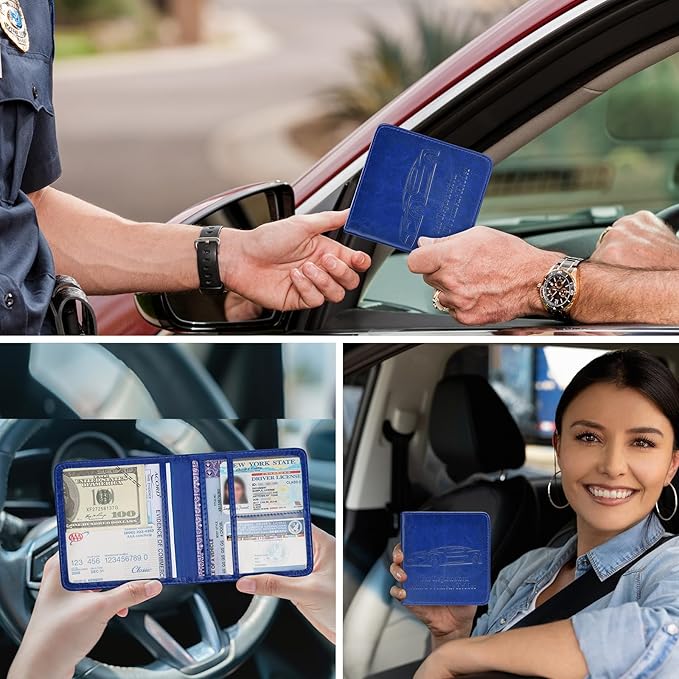 2-Pack Car Registration and Insurance Holder, Car Organization Vehicle Document Organizer with Magnetic Closure for Cards, License in Glove Box, Dark Blue