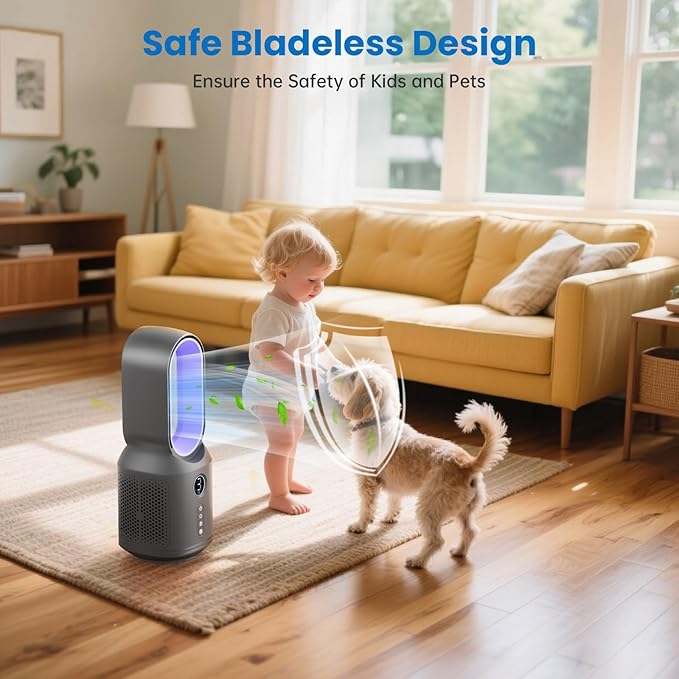 Desk Fan,13 Inch Portable Bladeless Fan, Small Quiet Office Fan with 106° Oscillating, 3 Speeds & Night light, LED Display, Button Control, Personal Table Fan for Bedroom, Office, Home, Study Room
