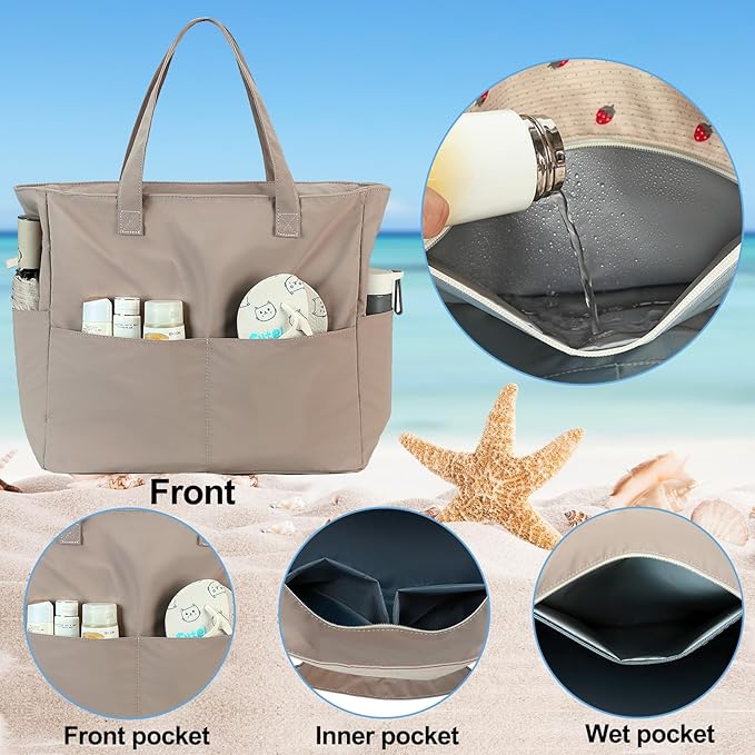 Bluboon Waterproof Beach Tote Pool Bags for Women Ladies Extra Large Carry On Bag With Wet Compartment for Weekender Travel