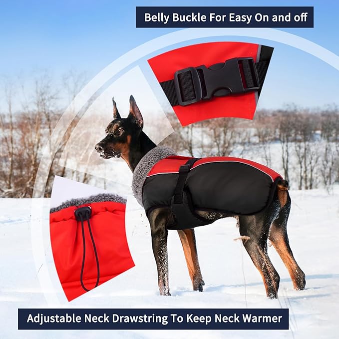 IECOii Extra Warm Dog Coat - Reflective Adjustable Dog Jacket with Buckle Fleece Turtleneck for Cold Weather - Soft Winter Coat for Small, Medium, Extra Large Dogs