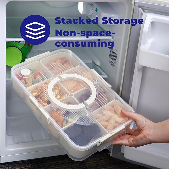 Air-tight Snackle Box Container Dishwasher Safe, Divided Serving Tray with Lid and Handle, Portable Snack Platters Containers for Candy Fruits, Charcuterie Organizer for Picnic 2PCS