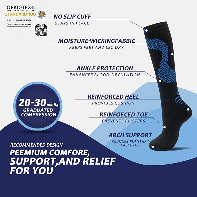 fenglaoda 8 Pairs Compression Socks for Men & Women 20-30 mmHg Knee High Nurse Pregnant Running Medical and Travel Athletic
