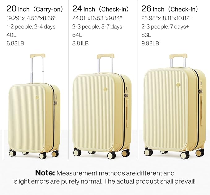 mixi 26 Inch Large Checked Luggage PC Hardshell Suitcases with Wheels for Travel Woman Men, Lark Yellow