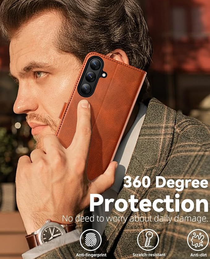 OCASE Compatible with Galaxy S25 FE Wallet Case, PU Leather Flip Folio Case with Card Holders RFID Blocking Kickstand [Shockproof TPU Inner Shell] Protective Phone Cover 2025, Brown