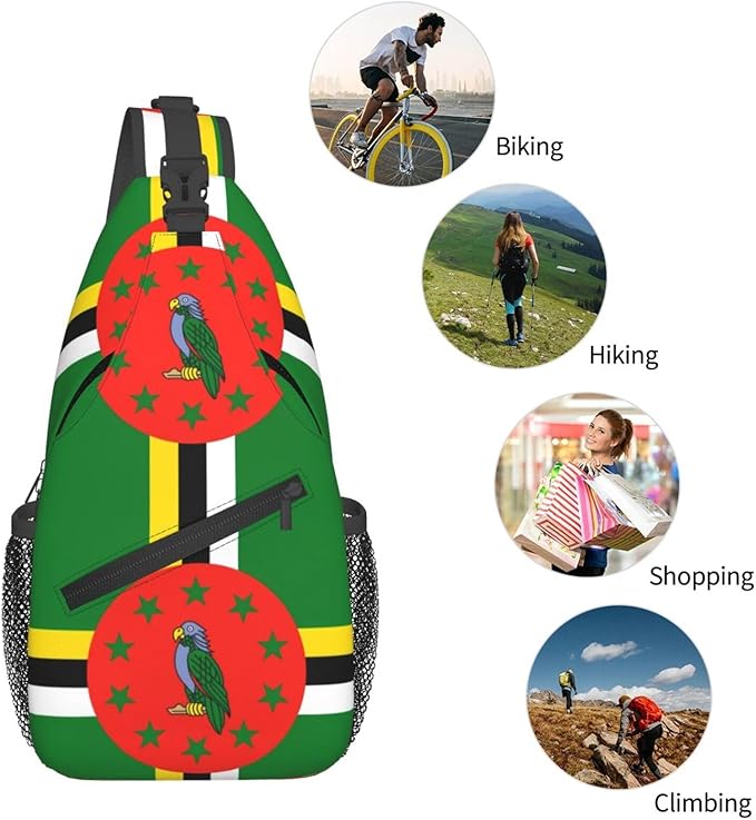 Dominica Flag Sling Bag Multipurpose Crossbody Sling Backpack Travel Cycling Hiking Shoulder Bag For Women Men