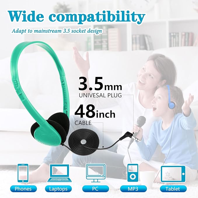 Kids Headphones Bulk 15 Pack for School Classroom Wired Headphones for Kids Students,Children,Boys Girls,Teen,Adult Group Learning, Computer Lab, Library, Online Lesson and Testing Multi Color