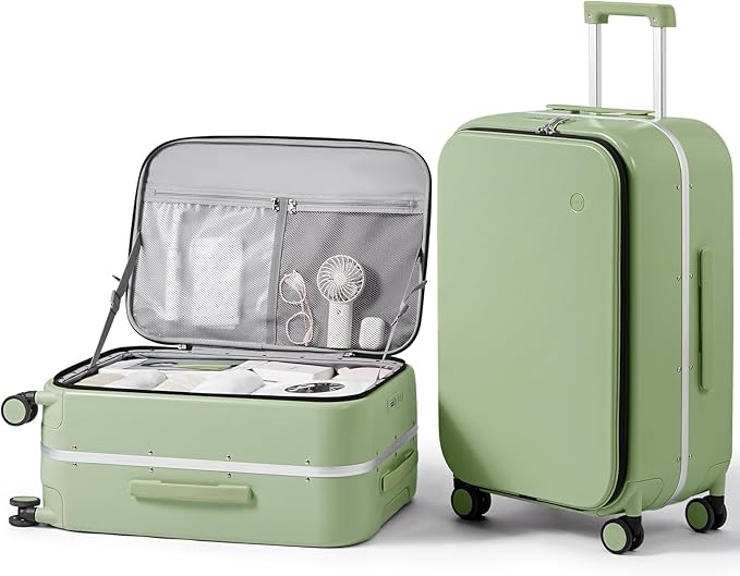 mixi 24 Inch Checked Luggage PC Hard Shell Suitcase Top Opening Aluminum Frame Travel Suitcases with Wheels, Avocado Green