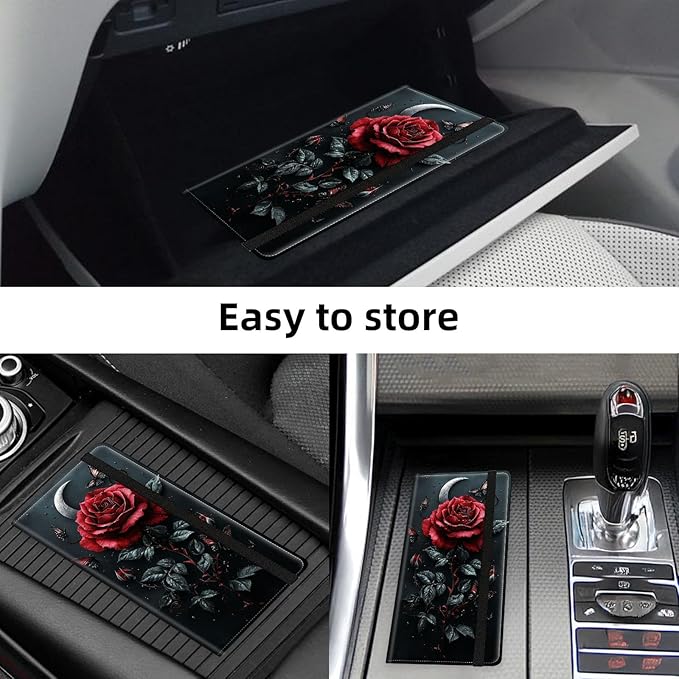 Car Registration and Insurance Holder PU Leather Vehicle Insurance and Registration Holders Wallet Case with Elastic Band Closure for ID Card, Driving Licence, Red Rose Moon Butterflies