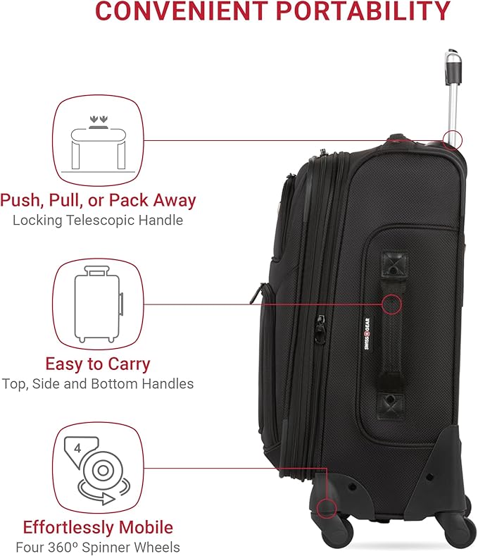 SwissGear Sion Softside Expandable Luggage, Black, 2-Piece Set (21/29)