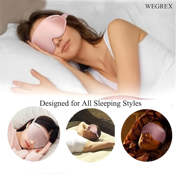 Sleep Mask, 3D Sleeping Mask, Zero Eye Pressure, 100% Light Blocking Eye Mask, Soft Comfortable for Travel & Side Sleepers, WEGREX Sleep Mask (Pink)