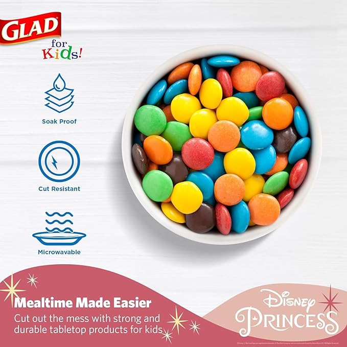 Glad for Kids Disney Princess Paper Snack Bowls, “Magic is in All of US” - Heavy Duty, Microwavable, Disposable Snack Cups with Lid for Soup or Ice Cream, 6 Ounce, 20 Count - 10 Pack