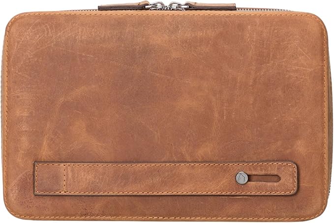 Medicine Handmade Leather Cable Organizer Bag – Full-Grain Leather Travel Tech Case for Cords, Chargers & Accessories – Zippered Storage for Men & Women (Antic Brown)