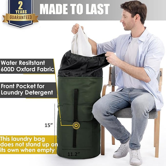Laundry Bags Extra Large Heavy Duty, 115L Laundry Backpack, Sturdy Laundry Bag with Shoulder Straps, Army Green Laundry Bag for College, Top Loading Duffle Bag for Camp, Travel, Dorm, Apartment