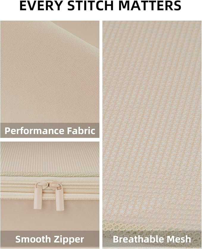 6 Set Compression Packing Cubes for Travel, Large Medium Small Luggage Organizers, Storage Bags for Clothes (6 Pack, Classic Khaki)