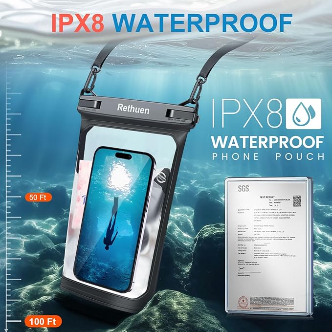 Large Floating Waterproof Phone Pouch, 2Pack Cell Phone Dry Bag for iPhone 17 16 15 14 13 Pro Max Galaxy S24 S23 S22 All Phones, Float Water Proof Bag for Beach Water Park (Black + Lime Green)