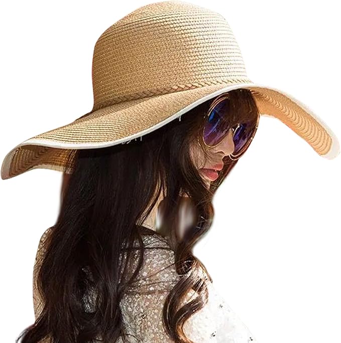 Lanzom Womens Wide Brim Straw Hat Big Floppy Foldable Roll up Cap Beach Sun Hat UPF 50+