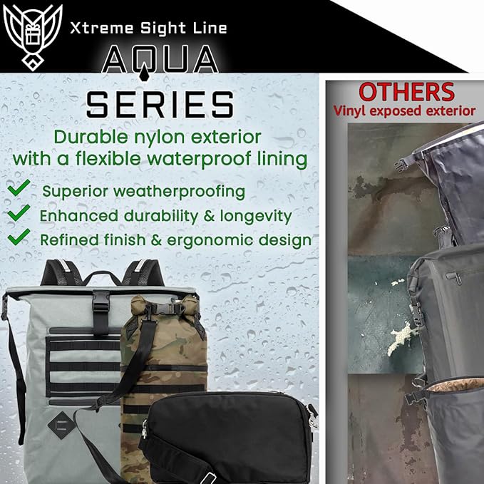 Xtreme Sight Line ~ AQUA RT Dry Bag~ Water-Proof Faraday Dry Bag for Laptops, Tablets, and Mid-Size Electronics ~ Small LITE Faraday Bag Combo ~ Multicam Camo